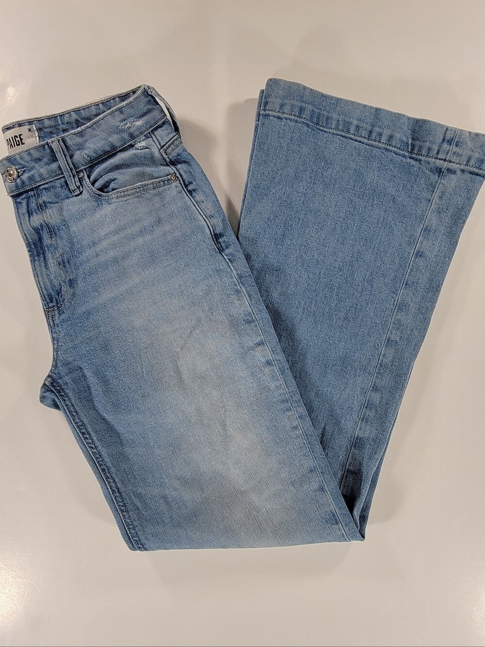 PAIGE Leenah Wide Leg Jeans Light Blue Denim Wash Womens 26x31 Stretch - Picture 1 of 12